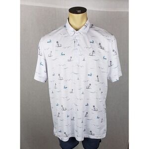 TravisMathew Mens XL White Desert Landscape Print Short Sleeve Golf Polo Shirt